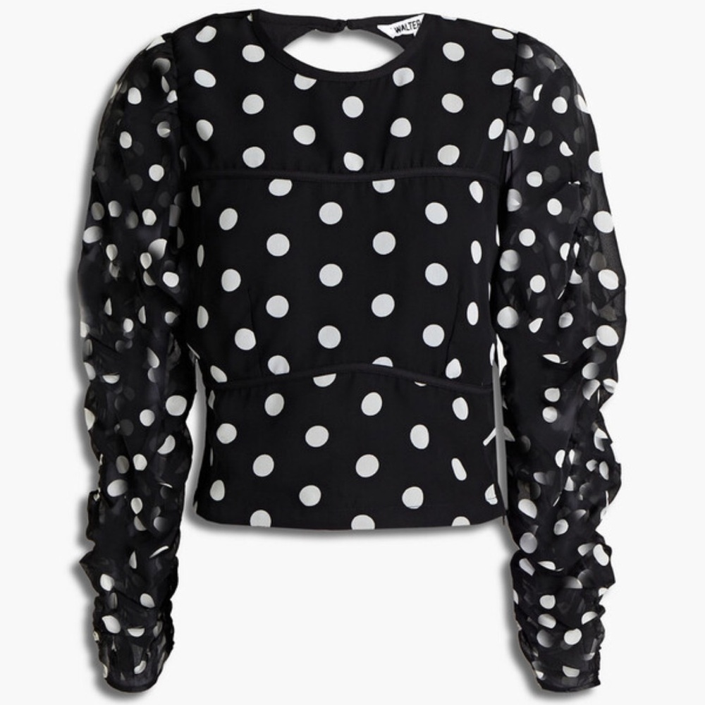 Walter Baker Dawn cutout ruched polka-dot georgette top